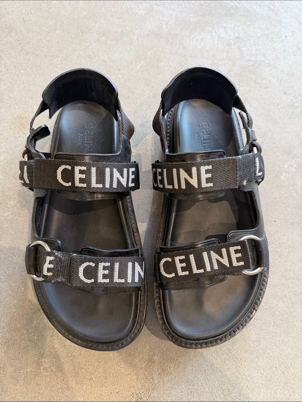 Celine Black and White Logo Strap Sandals